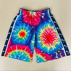 Lacrosse Unlimited Shorts Mens Small Tie Dyed Lax Rainbow Navy Blue White Summer